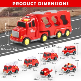 Weinsamkeit Toy Car from 2 Years, Fire Engine Toy for Toddlers, 7-in-1 Children's Transporter Truck Toy with Light and Music, Christmas Birthday Gifts for Boys Girls 2-5 Years