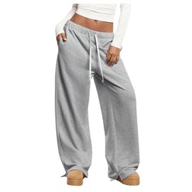 SHENHE Women's Low Rise Wide Leg Sweatpants Baggy Pants Drawstring Workout Lounge Pants with Pockets Grey Large