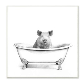 Stupell Industries Hog in Bath Tub Minimal Bathroom Sketch, Designed by Victoria Borges Art, 12 x 12, Wall Plaque
