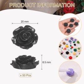 sourcing map 50 Pcs Black Resin Rose Flower Beads, 20mm Flatback Flower Charm Opaque Carve Rose Beads No Hole for DIY Jewelry Making Nails Sunglasses Shoe Hair Clip Home Decor