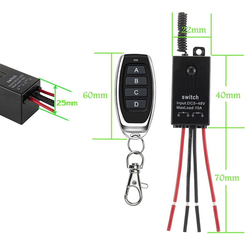 Meskliu 12v Remote Control Switch,4 Way Mini Wireless Switch,DC 12V/24V/48V/10A
