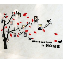Wall Sticker Tree 3D DIY Wall Decal with Picture Frame Photo Tree Wall Sticker Wall Decoration for Home Children's Room Living Room Bedroom, red