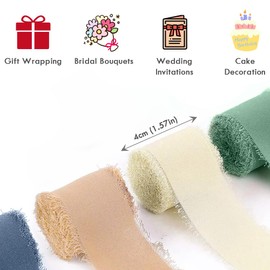 Ubitree - Juego de cintas de gasa de colores mixtos, 5.5 yardas x 4 rollos de tela con flecos ecológicos para invitaciones de boda, ramos de novia, decoraciones, envolver regalos y hacer lazos