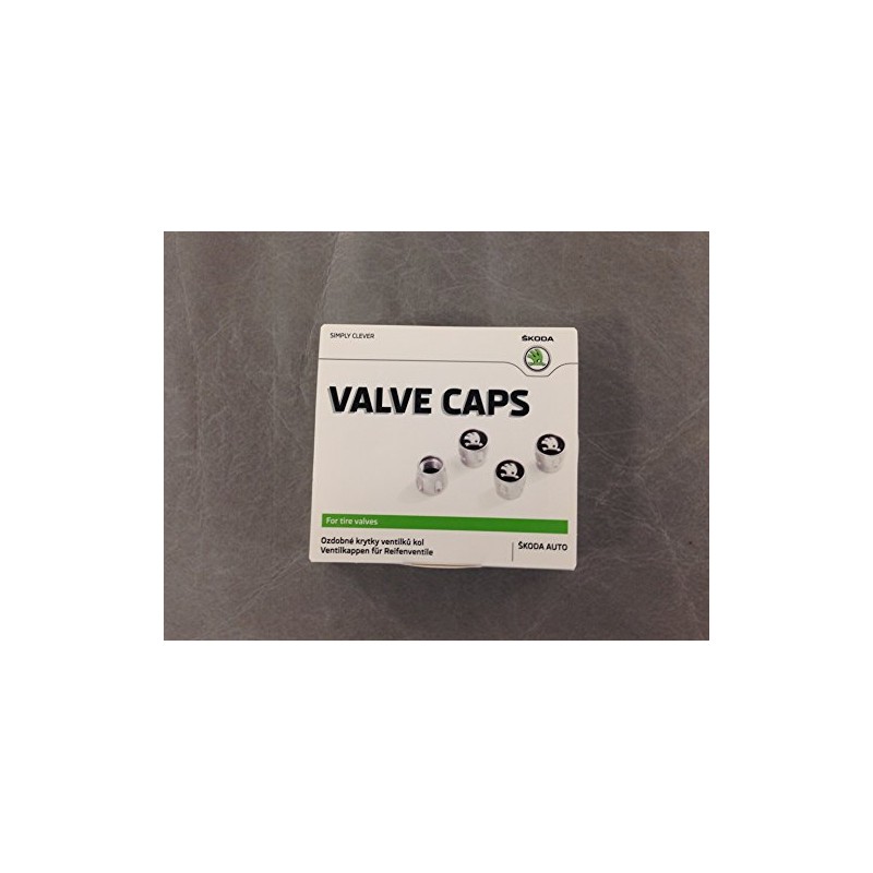 Original Skoda 000071215C Valve Caps Set Chrome / Black
