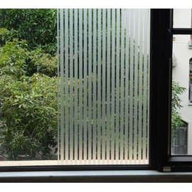 VSUDO 2 Rolls 35.4" by 78.7" Privacy Window Film, Frosted Stripe Pattern Window Tint, Static Cling Window Glass Sticker for Home (38.75 Sq. Ft Total)