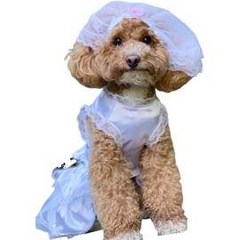 Wedding Dress with Head Pieces, Luxury Lace Bride Costume for Dogs - Soft Comfortable Party Dress Pet Apparel for Small Medium Large Dogs White XS
