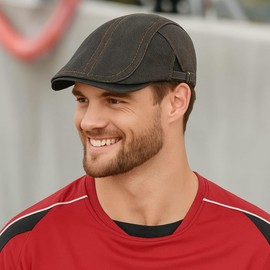 Men's Newsboy Caps Washing Cotton Flat Cap Hunting Ivy Gatsby Newsboy Hat (US, Numeric, 7 1/8, J402DAC- Black)