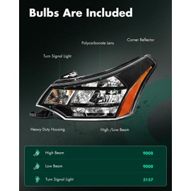 SCITOO Headlight Assembly Fit for ford for Focus 2010-2011 Black Housing Amber Reflector Left Side Headlight 9S4Z13008D