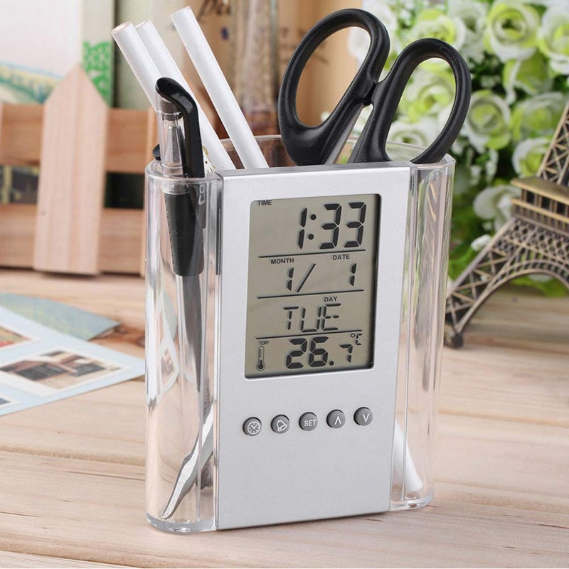 Digital Clock Pen Holder Multifunctional Digital Alarm Clock Temperature Time