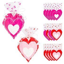 Fun Express 8 1/4" x 12 1/2" Valentine Heart-Shaped Plastic Treat Bags - 12 Pieces