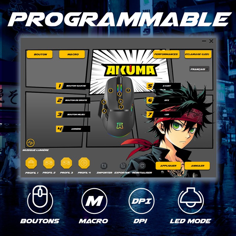 AKUMA Souris Gaming Otaku M05 12800 DPI RGB Programmable Black