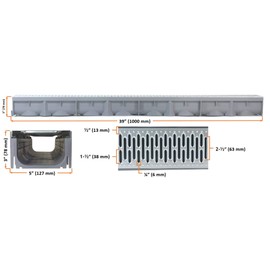 Drainage Trench - Channel Drain With Galvanized Steel Grate - Plastic - 39" Long