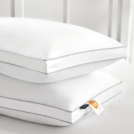 Globon Luxury Feather Down Pillow, Medium Fluffy Pillow King Size, Gusseted Bed Pillows for Sleeping, Hotel Collection Pillows 18"X34", Set of 2