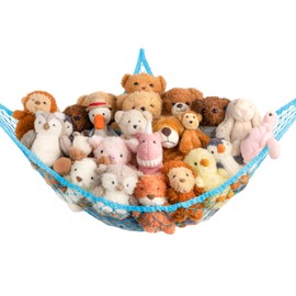 Stuffed Animal Storage Hammock Net Corner - Large Toy Hammock Net for Stuffed Animals Room Decor - Cute Stuff Animal Organizer Holder for Plush Plushie - Kids Baby Nursery Wall Bedroom Home Decor