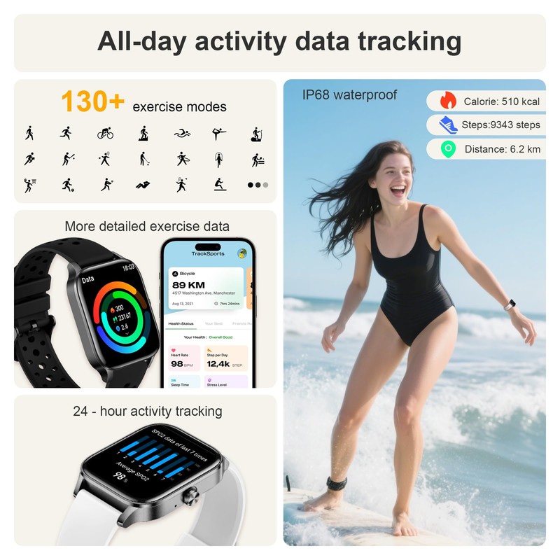Colesma Smart Watches for Women,1.85" Fitness Tracker Watch Answer/Make Call,IP68