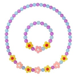 Girls Colorful Flower Neckace Bracelet Set,Toddler Flower Jewellery,Great Costume Jewelry for Children Pretend and Dress Up-Yellow