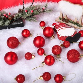 GANGLIAN 44 Pcs Christmas Ball Ornaments Red Christmas Ornaments Set for Christmas Tree Decorations Shatterproof Christmas Decorations Ornaments Bulk Balls (10pcs 2”, 14pcs 1.57”, 20pcs 1.18”)