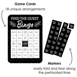 Big Dot of Happiness Mr. and Mrs. - Find The Guest Bingo Cards and Markers - Black and White Wedding or Bridal Shower Bingo Game - Set of 18