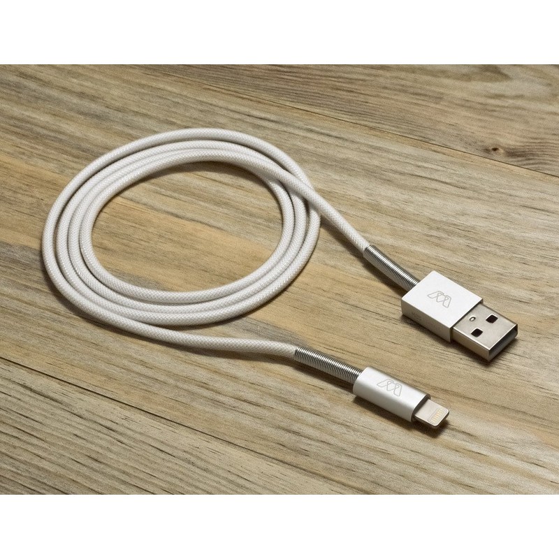 MOS Spring Lightning Cable Aluminum Heads, Spring Relief, White, 3ft