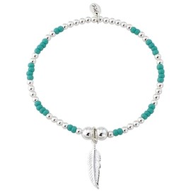 Trink Sterling Silver Beaded Tribal Angel Feather Charm Bracelet Turquoise Color