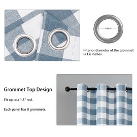 Randall Blue Plaid 80% Blackout Curtain Panels with Grommet Top Room Darkening Energy Efficient Buffalo Check Long Window Curtain Set for Bedroom/Living Room, 2 Panels, 52 W x 95 L, Blue/White