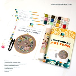 Origami Animals EM433 - DIY Embroidery Kit. Set of Threads, Needles, Stamped Cloth, Needle Threader, Embroidery Clippers and Printed Color Pattern Inside.