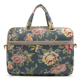 kayond Blue Water Hyacinth Patten Canvas Laptop Shoulder Messenger Bag Case Sleeve for 14Inch Laptop and Macbook Pro A1707 (14-14.1 inch, Blue Water Hyacinth)
