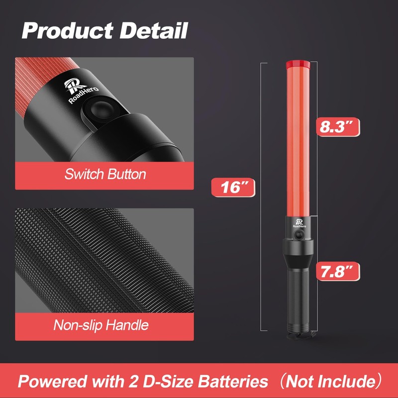 RoadHero 6 Pack Traffic Wands, 16 Inch Led Traffic Control