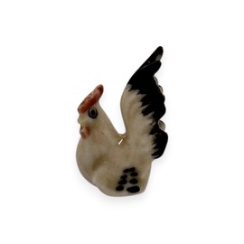 WitnyStore Winzige ½ lange braune schwarze Hahn-Figur – Huhn, Huhn, Küken, Keramikfiguren, Miniatur, Geflügel, Bauernhof, Tier, dekoratives Sammlerstück, handgefertigtes bemaltes Porzellan, Geschenk,