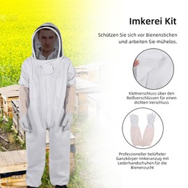 Inscrip Beekeeping Suit, Beekeeping Suit Jumpsuit, Full Body Protective Suit, Protective Clothing with Veil, Hood, Gloves, Hat, Beekeeping Protective Suits, Protection for Beekeepers, Unisex, White