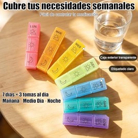 HONGHCL Pastillero Semanal Español - Organizador de Pastillero Semanal Grande para 7 Días, 3 Tomas al Día, Portátil Pastilleros para Medicamentos, Vitaminas, Suplementos
