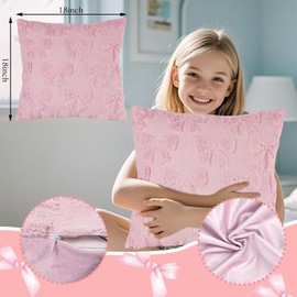 Pink Pillow Cases, Pillowcases, 2 PCS Pink Cushion Covers with Bow Design, Soft Plush Faux Fur Cushion Covers, Plush Aesthetic Cushion Cases for Bed Sofa Home Indoor Outdoor Holiday Decorations