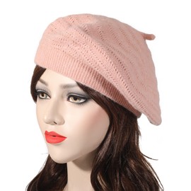 ZLYC Women's Beret Classic French Beret Plain Warm Beret, knitting pink