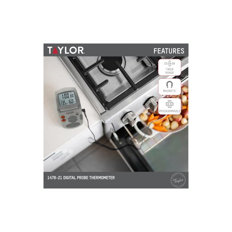 Taylor Precision Products - Termómetro digital con sonda y temporizador