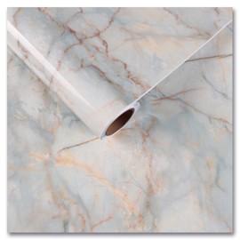 CRE8TIVE Cyan Gold Marble Wallpaper Peel and Stick Wallpaper Vinyl Wrap for Furniture Kitchen Worktop Covering Bathroom Wallpaper Waterproof Contact Paper Living Room Cupboard Countertop 30cm x 200cm