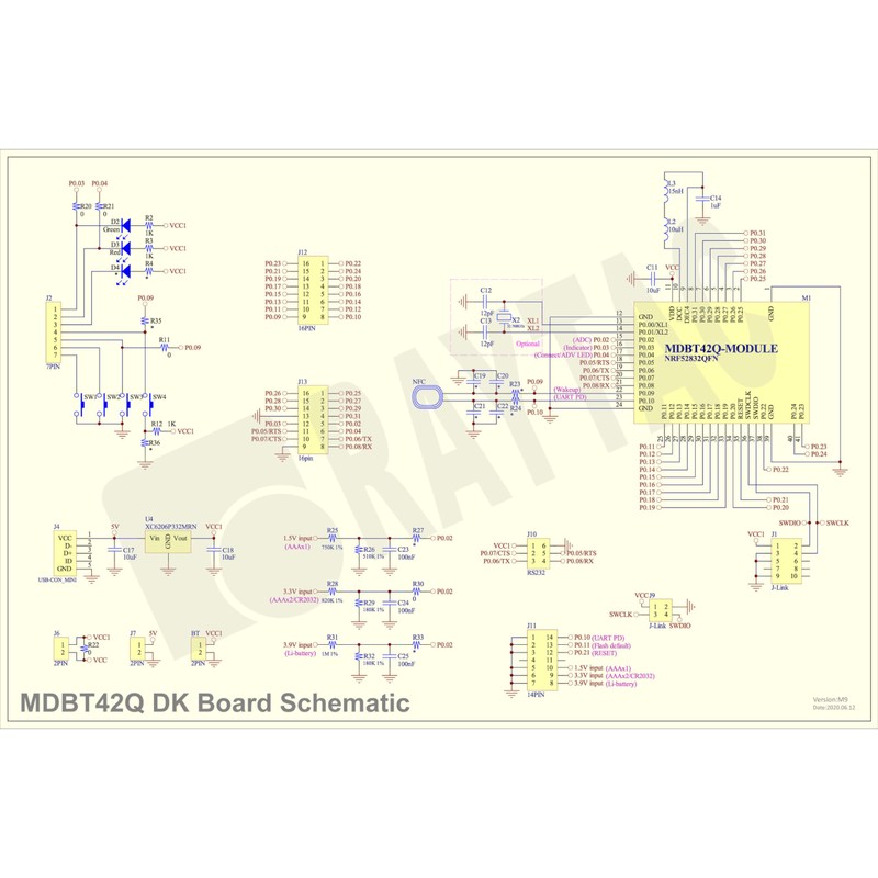 MDBT42Q-AT2-UART-S/AT Command/NUS/SPP Nordic Bluetooth Module Chip Antenna Evaluation Board Dev