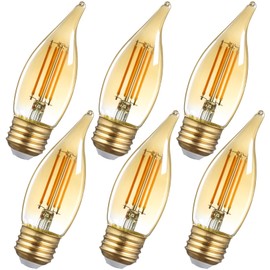 TORCHSTAR E26 LED Candelabra Bulbs, C35 Dimmable LED Chandelier Light Bulbs, UL Listed, 40W Equivalent, 2200K Amber Warm, 350lm, Candle Light Bulbs, Amber Glass, Pack of 6