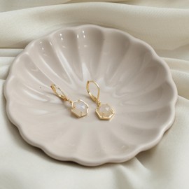 Gempires Natural Rainbow Moonstone Bezel Leverback Hoop Earrings Crystal Dangle Drop Earrings For Women June Birthstone Jewelry For Women