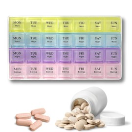 Glamified Weekly Pill Box 7 Day 28 Compartments Tablet Organiser |Large Pill Boxes 7 Day 4 Times a Day| with Labels for Medicines Supplements, Vitamins, Cod Liver Oil