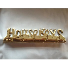 Larger Solid Brass" House Keys" Key Hook Including Wall fixings, 5 Hooks Wall Mounted Holder Rack Including fixings