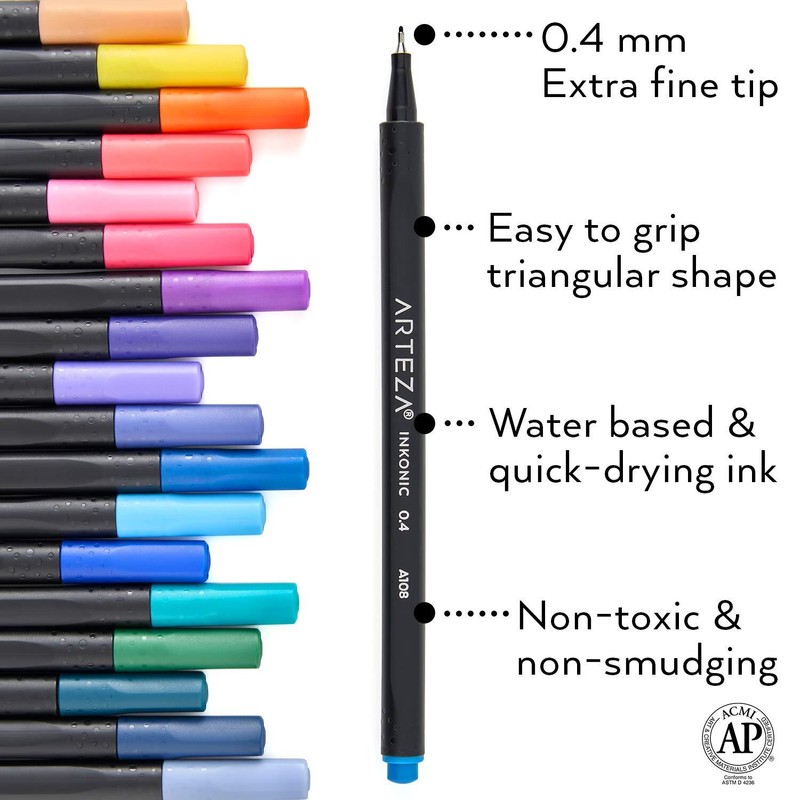 Arteza Inkonic Fineliner Pens - Set of 48