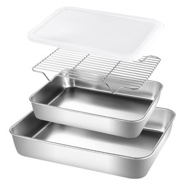 Fine jade2 Breading Bowls Set of 3 Food Grade Stainless Steel Bowls Rectangular with Lid Breading Set Cutlets Meat Fish Metal Breading Line Rectangular