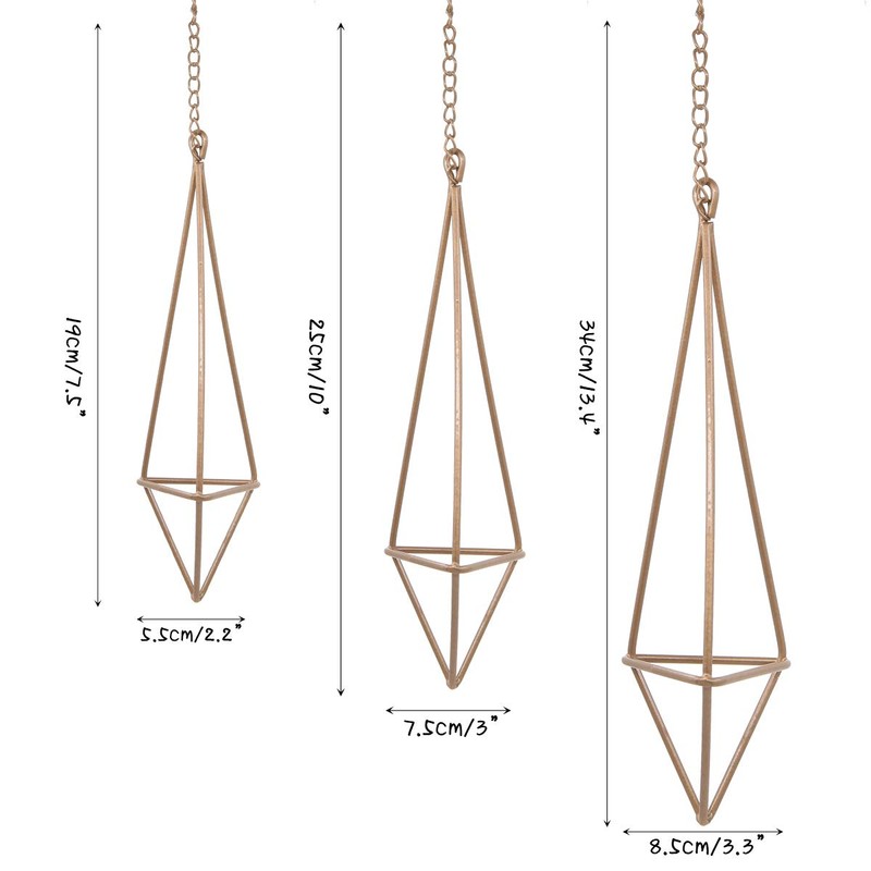 3 Pcs Rustic Style Hanging Triangle Pyramid Shape Metal Air