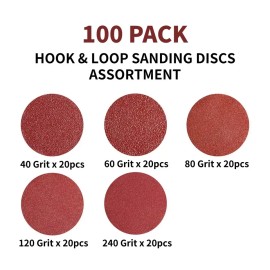 100Pcs 5'' 8-Hole Hook Loop Orbital Sander Paper 40-240 Grit Sanding Discsmaterial: Aluminum Oxide, grit: 40 60 80 120 240, size: 5''
