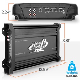 Lanzar 1 Channel Car Audio Amplifier, 3000 Watt, Monoblock, 2 Ohm, MOSFET, Nickel Plated RCA Input, Bass Boost Circuit, Electronic Crossover Network, Power Protection LEDs - HTG157