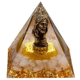 FENGSHUI-CAISHEN Mini Jesus Figurine in Healing Crystal Orgone Pyramid - Quartz Crystal with Tiny Christ Statue, Paperweights Meditating Reiki Chakra Decor