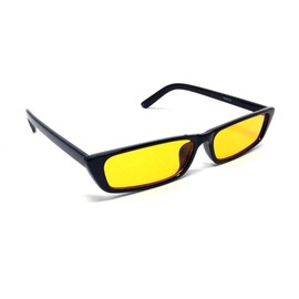 Slim Rectangular Minimal Classic Mod Sunglasses (Black Frame, Orange)