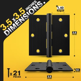 KOLET Ball Bearing Door Hinges, 3.5 x 3.5 Inches Hinges, Square Corner Stainless Steel, Heavy Duty Door Hinges, No Squeak and Non Removable Pin, Matte Black, 3 Pack