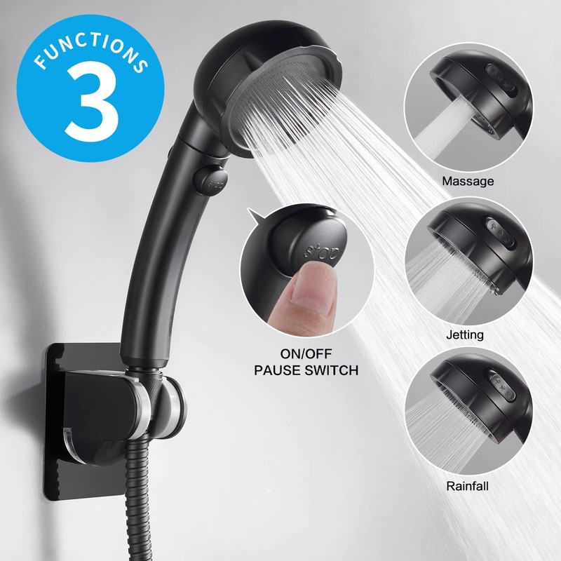 KAIYING Drill-Free High Pressure Handheld Shower Head with ON/OFF Pause