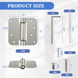 Yaocom 10 Pcs Self Closing Door Hinge Spring Loaded Hinges Automatic Door Closer Hinge Adjustable Tension for Garage Front Door Back Door Left and Right Hand Door, 5/8'' Radius Corners (Silver,4'')